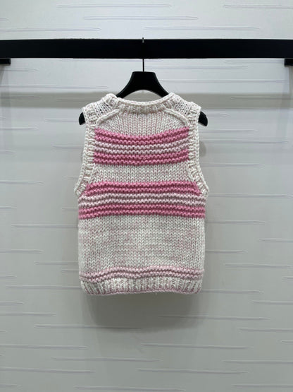 Chanel 2026 Crew Neck Striped Knit Vest Cashmere 983319