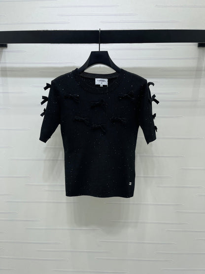 Chanel 2026 Bow T-shirt Black and White Wool Nylon 136350