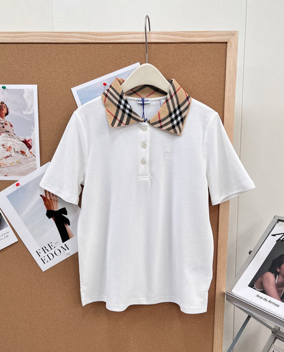 Burberry Check Collar Polo Shirt in Cotton