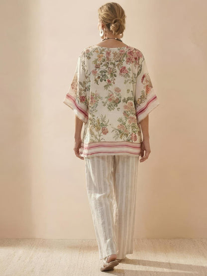 Paloma | Women's Casual Striped Wide-Leg Pants and Tee Two-Piece Set