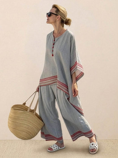 Paloma | Women's Casual Striped Wide-Leg Pants and Tee Two-Piece Set