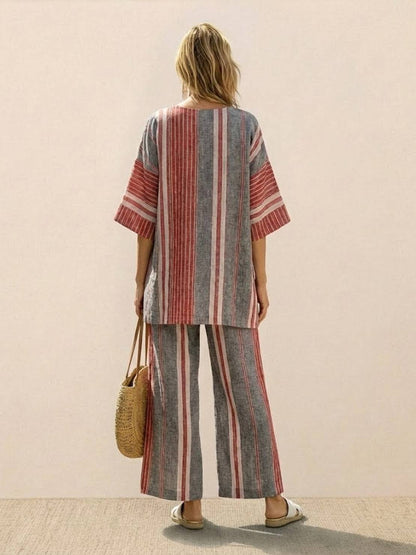Paloma | Women's Casual Striped Wide-Leg Pants and Tee Two-Piece Set