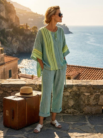Paloma | Women's Casual Striped Wide-Leg Pants and Tee Two-Piece Set