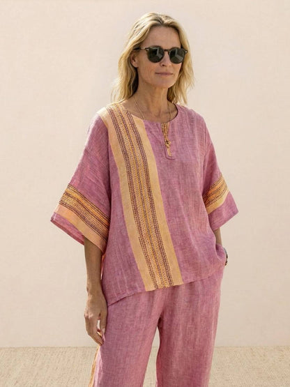 Paloma | Women's Casual Striped Wide-Leg Pants and Tee Two-Piece Set