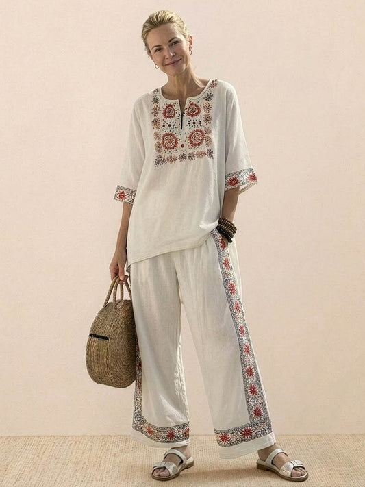 Paloma | Women's Casual Striped Wide-Leg Pants and Tee Two-Piece Set
