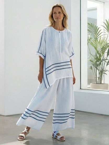 Paloma | Women's Casual Striped Wide-Leg Pants and Tee Two-Piece Set