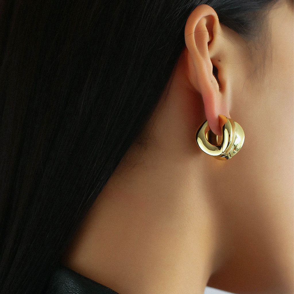 Metal Finish Polished Hinge Chunky Concave Hoop Earrings