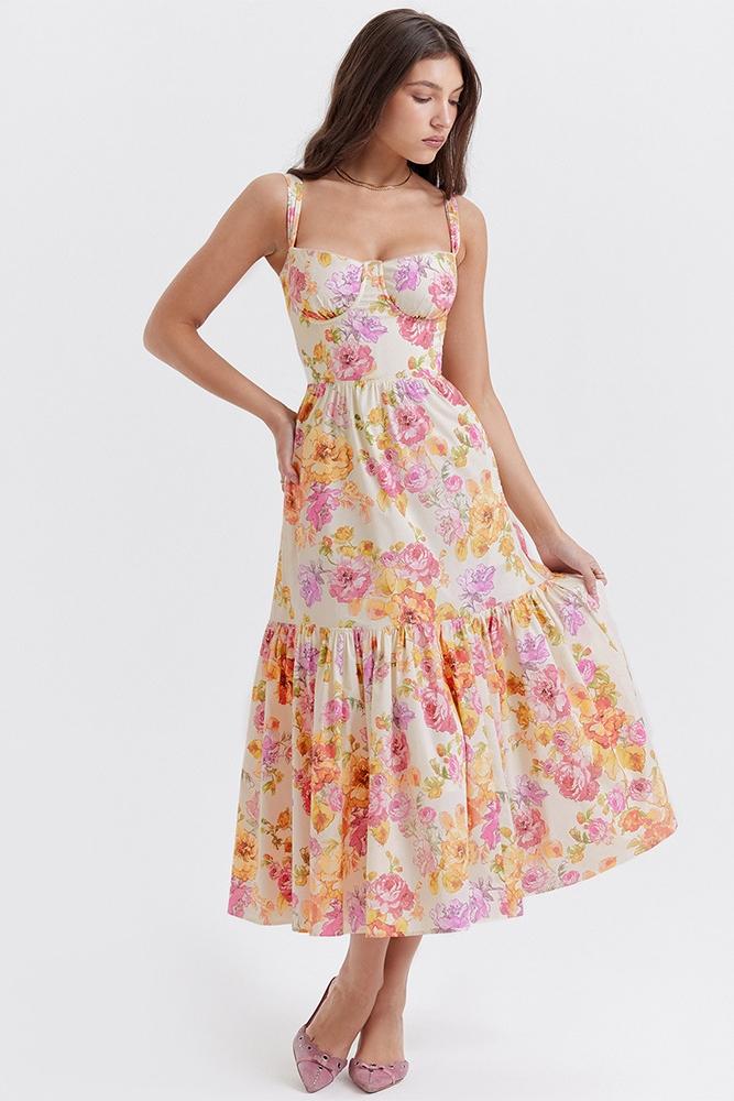 Vestido midi acampanado con estampado Cottie 