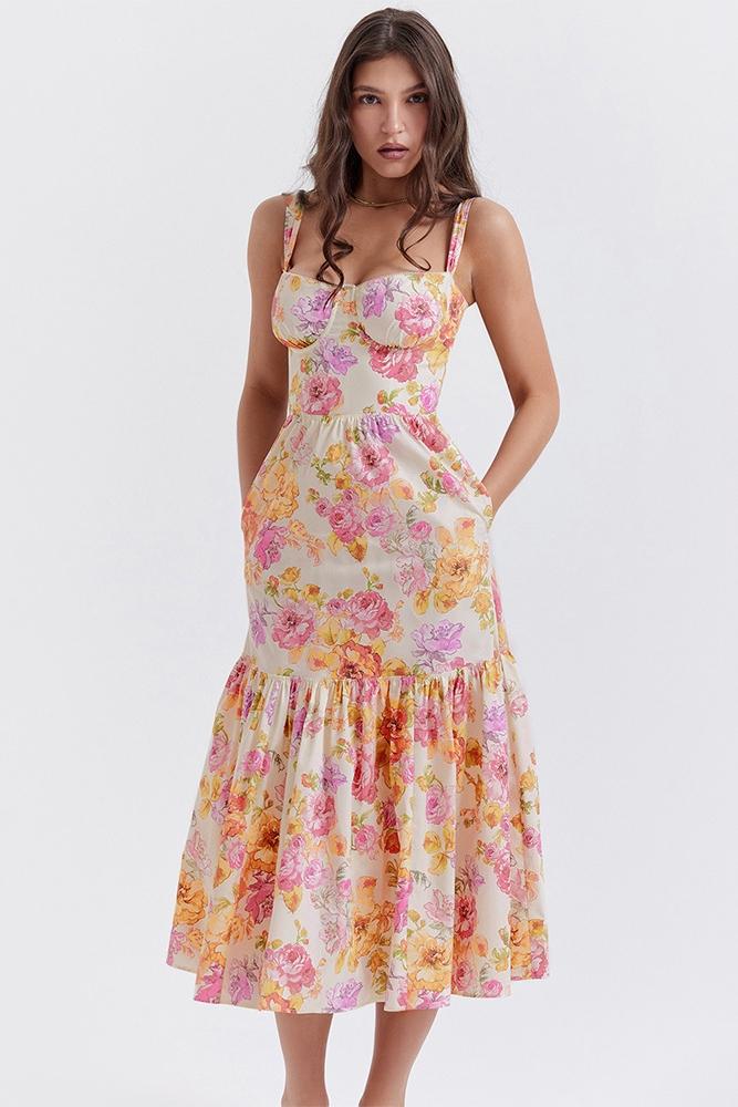 Vestido midi acampanado con estampado Cottie 