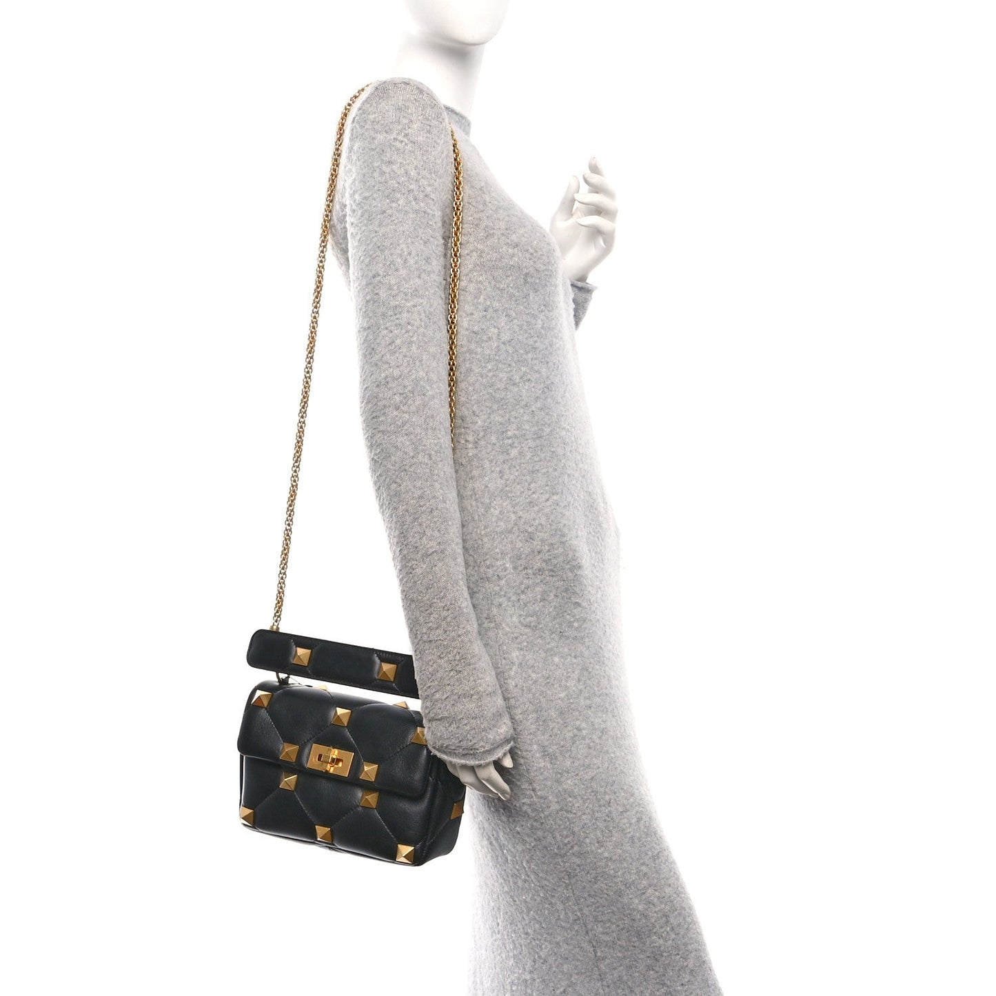 Nappa Medium Roman Stud Shoulder Bag Black