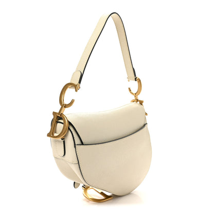 Grained Calfskin Saddle Bag White