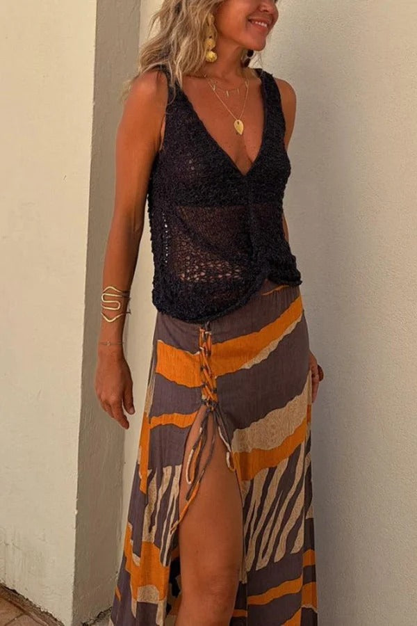 Camiseta de tirantes holgada con cuello en V y aberturas laterales de punto Malibu