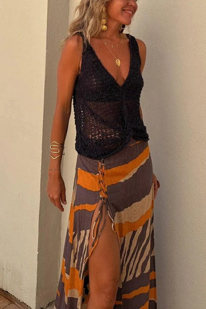 Camiseta de tirantes holgada con cuello en V y aberturas laterales de punto Malibu