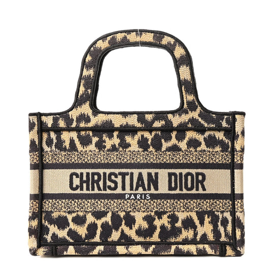Canvas Mizza Embroidered Mini Leopard Book Tote Beige