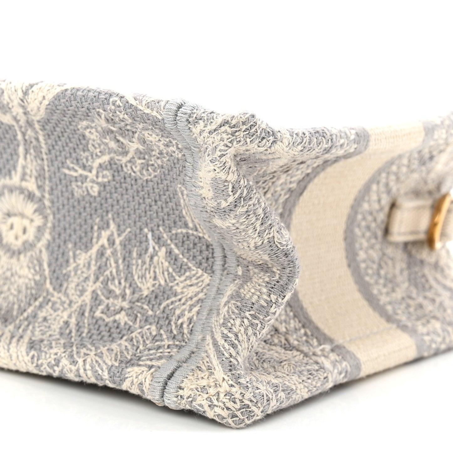 Canvas Embroidered Toile De Jouy Reverse Mini Book Tote With Strap Grey