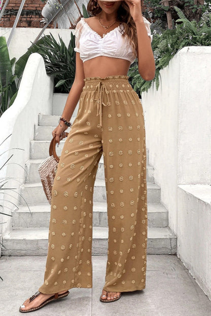 Pantalones casuales de cintura alta con pierna ancha y jacquard