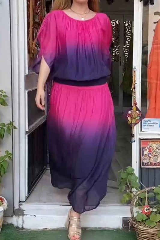 Traje casual de dos piezas con cuello redondo y degradado
