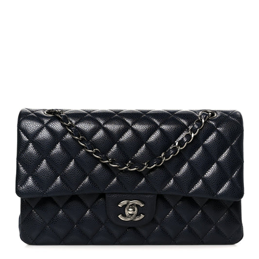 Caviar Quilted Medium Double Flap Navy