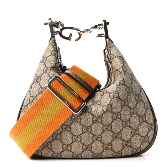 GG Supreme Monogram Textured Calfskin Web Small Attache Shoulder Bag Beige Ebony New Acero
