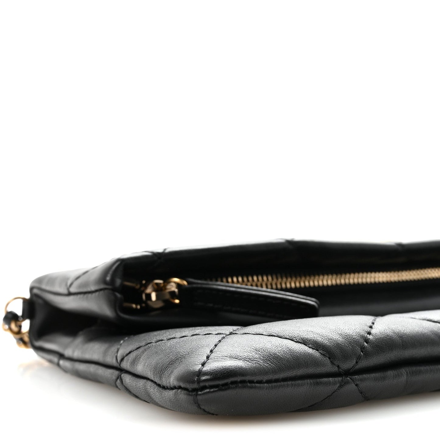 Calfskin Quilted Fold Over Clutch Black