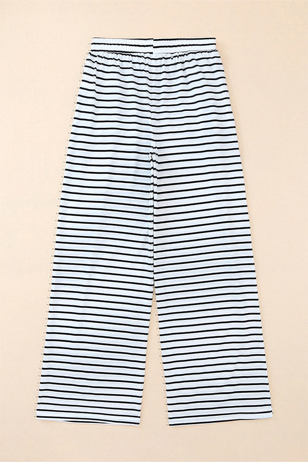 Pantalones casuales de rayas con cordón y pierna ancha con bolsillos