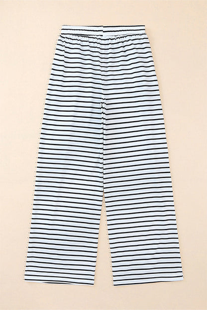 Pantalones casuales de rayas con cordón y pierna ancha con bolsillos