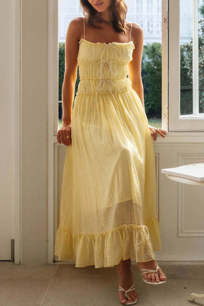 Vestido sexy de vacaciones con escote en U, espalda descubierta y frenillo liso
