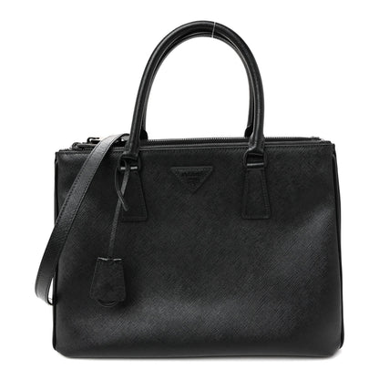Saffiano Lux Monochrome Large Galleria Double Zip Tote Black