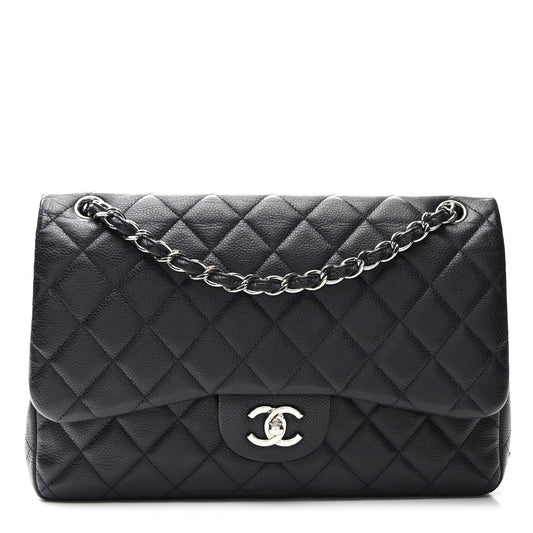 Caviar Quilted Jumbo Double Flap Navy Blue