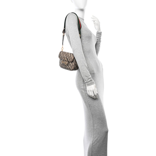 X BALENCIAGA GG Supreme Monogram Web Logo Print Mini Horsebit 1955 Shoulder Bag Beige Ebony