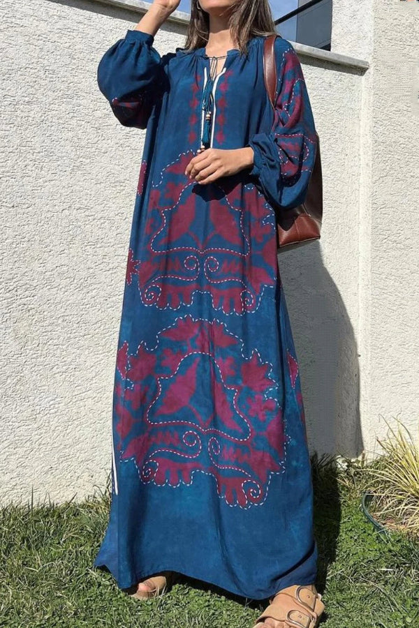 Vestido de manga larga con estampado étnico