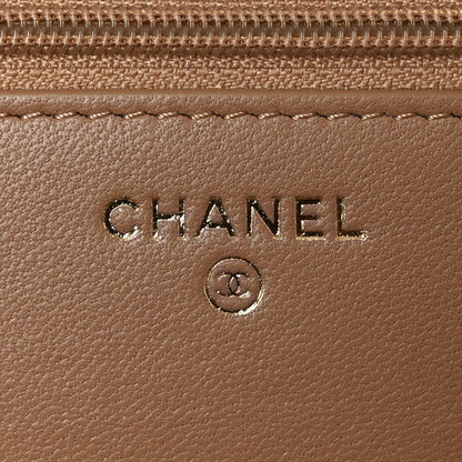 Lambskin Quilted Trendy CC Wallet On Chain WOC Beige