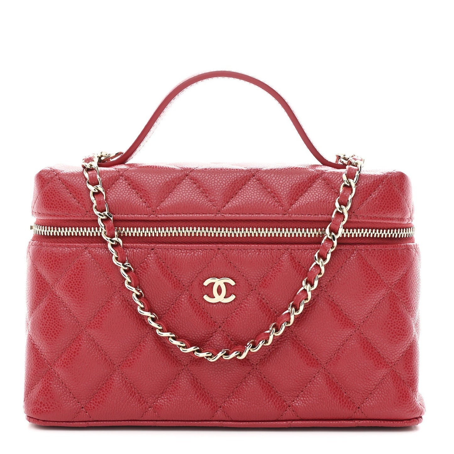 Caviar Quilted Top Handle Slim Vanity With Chain Red