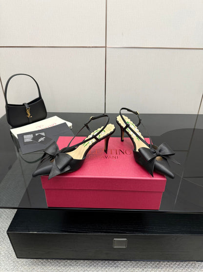 VT Bowow Slingback Pumps 85mm Black Leather