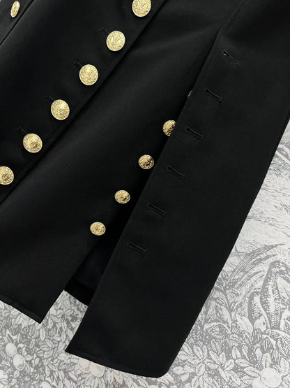 LV 25 Round-Neck Logo Metal Buttoned Dress Black Poliester