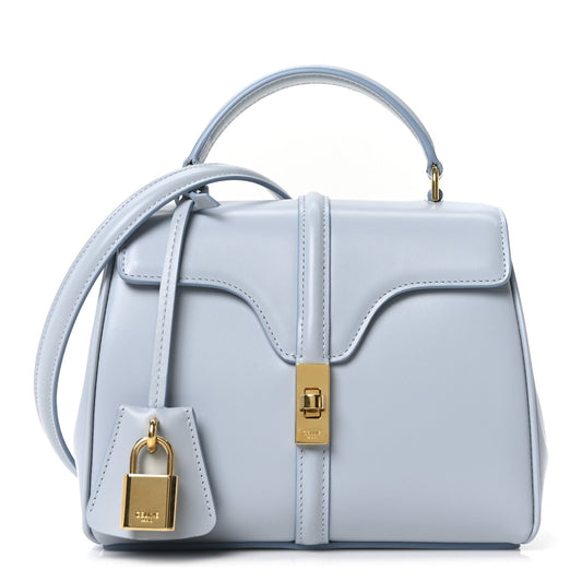 Satinated Calfskin Mini 16 Top Handle Bag Pale Blue