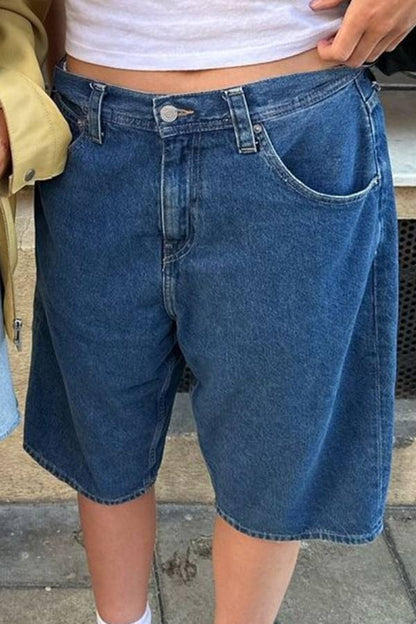Shorts vaqueros de cintura alta con bolsillos