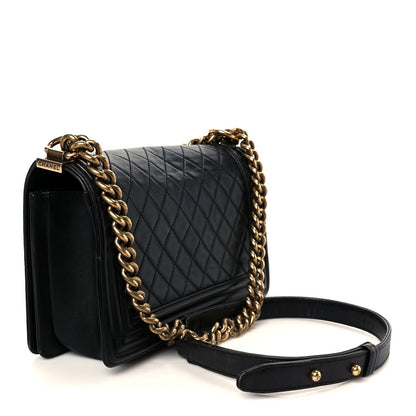 Lambskin Quilted Medium Boy Flap Black