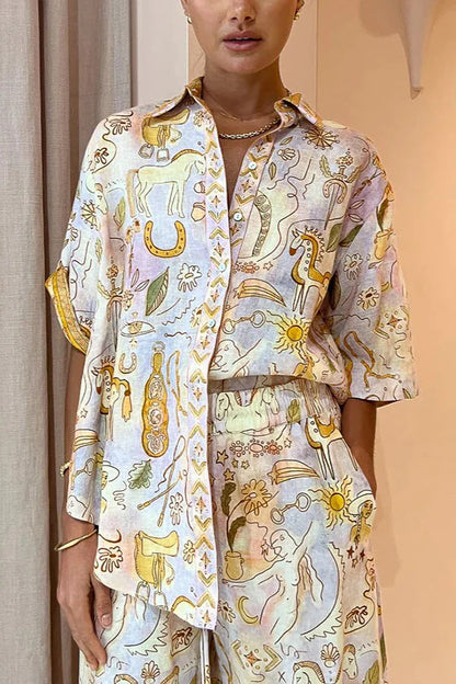 Conjunto de dos piezas con estampado de grafiti de unicornio chic 