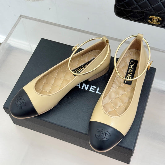 CC 26C Ribbon Double C Camellia Mary Jane Beige Black Lambskin