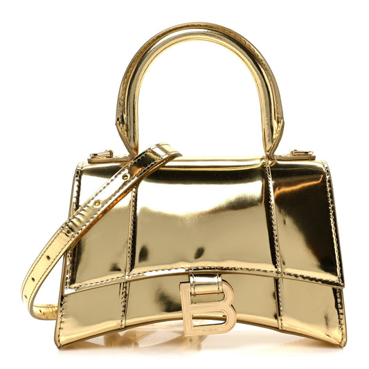 Metallic Calfskin Hourglass Top Handle Bag XS Gold
