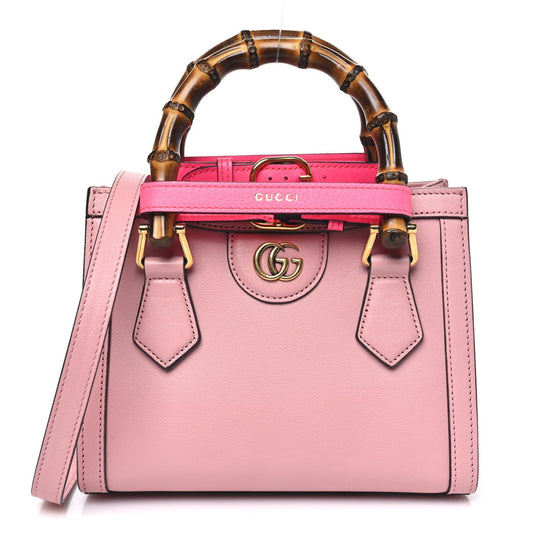 Wonka Grain Calfskin Mini Diana Tote Bag Wild Rose Fuxia Fluo