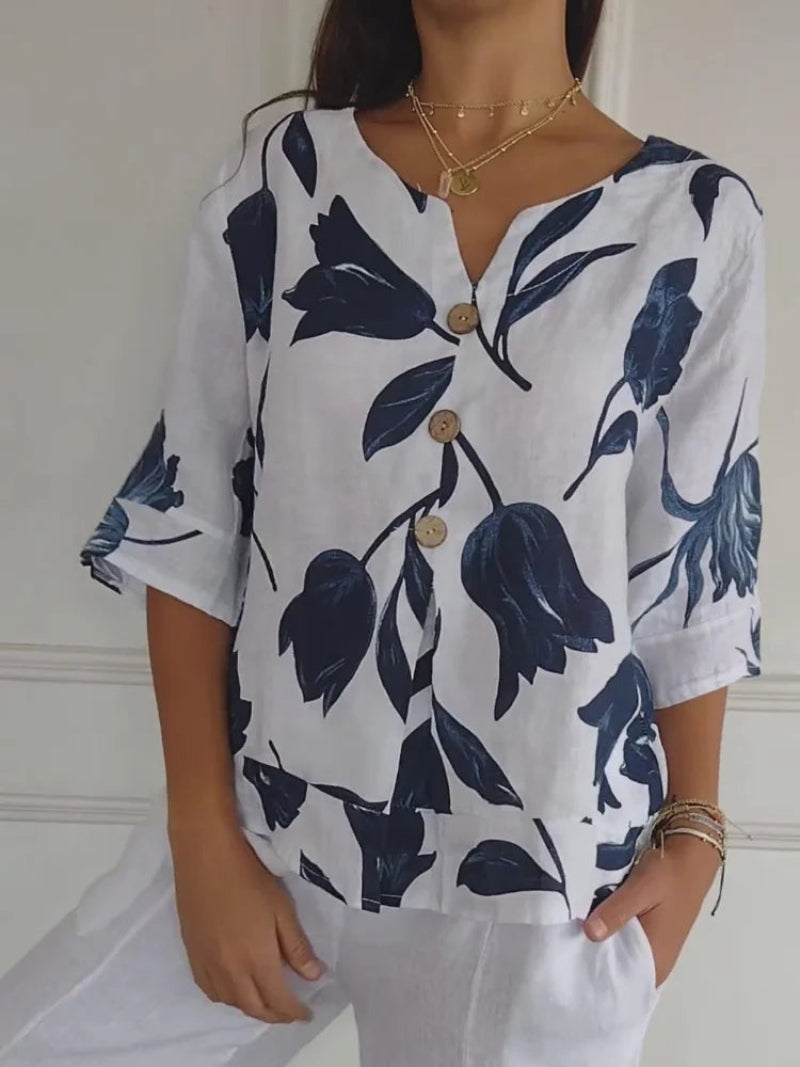 Chic V-Neck Floral Shirt | Ideal for Summer Casual Wear