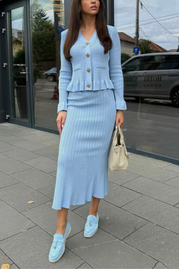 Ruffled Jacket \u0026 Flared Skirt Knit Matching Set