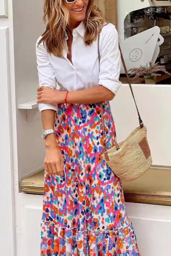 Falda estampada con volantes en el dobladillo