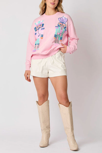 Sudadera casual de moda con lentejuelas de soldado navideño