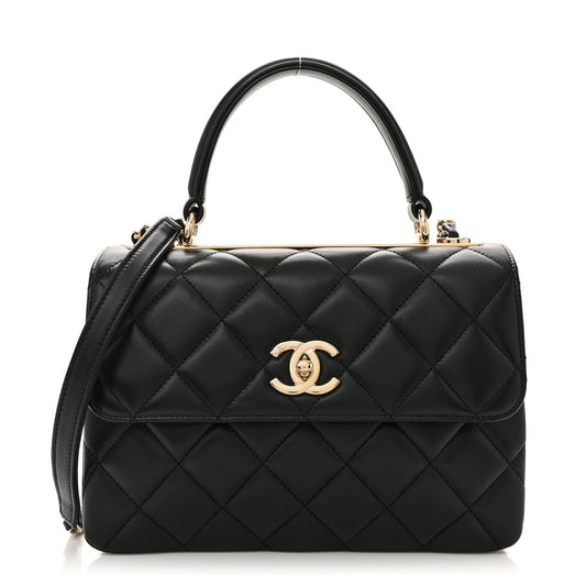 Lambskin Quilted Small Trendy CC Dual Handle Flap Bag Black