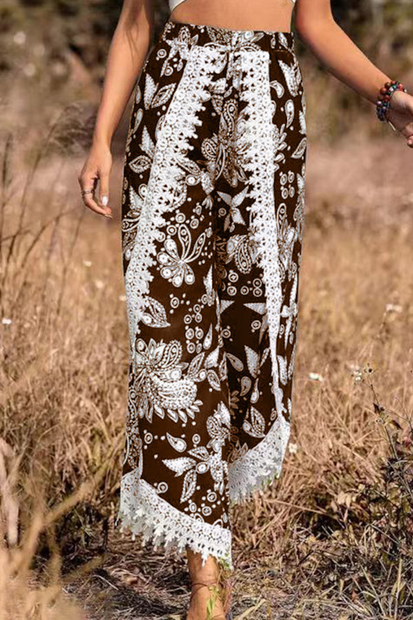 Pantalones casuales de encaje con estampado holgado a la moda