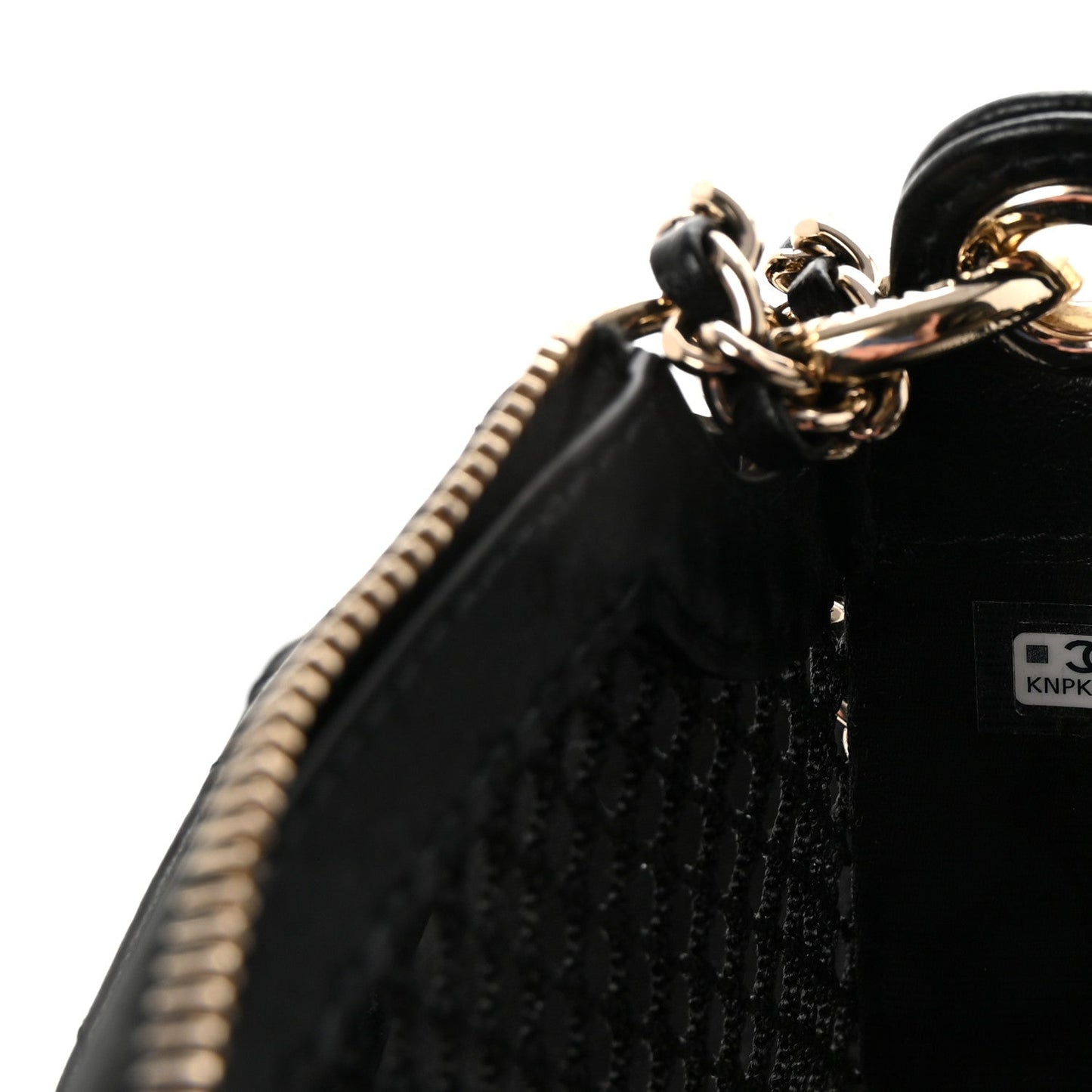 Mesh Shiny Lambskin Chain Hobo Black