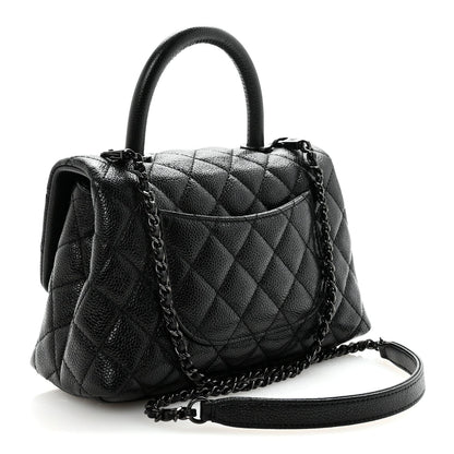 Iridescent Caviar Quilted Mini Coco Handle Flap So Black
